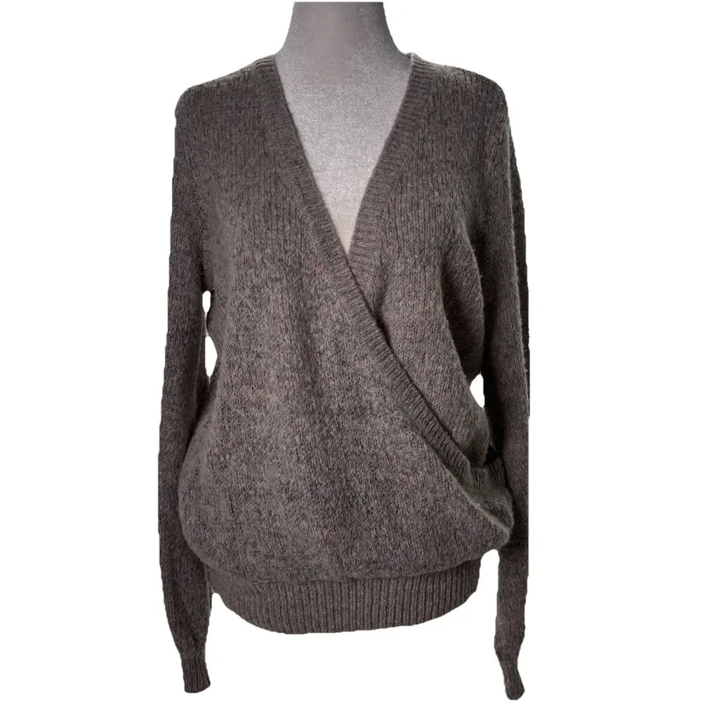 Free People Oversized Sweater Small Wool Blend Slouchy Wrap V-Neck Boho